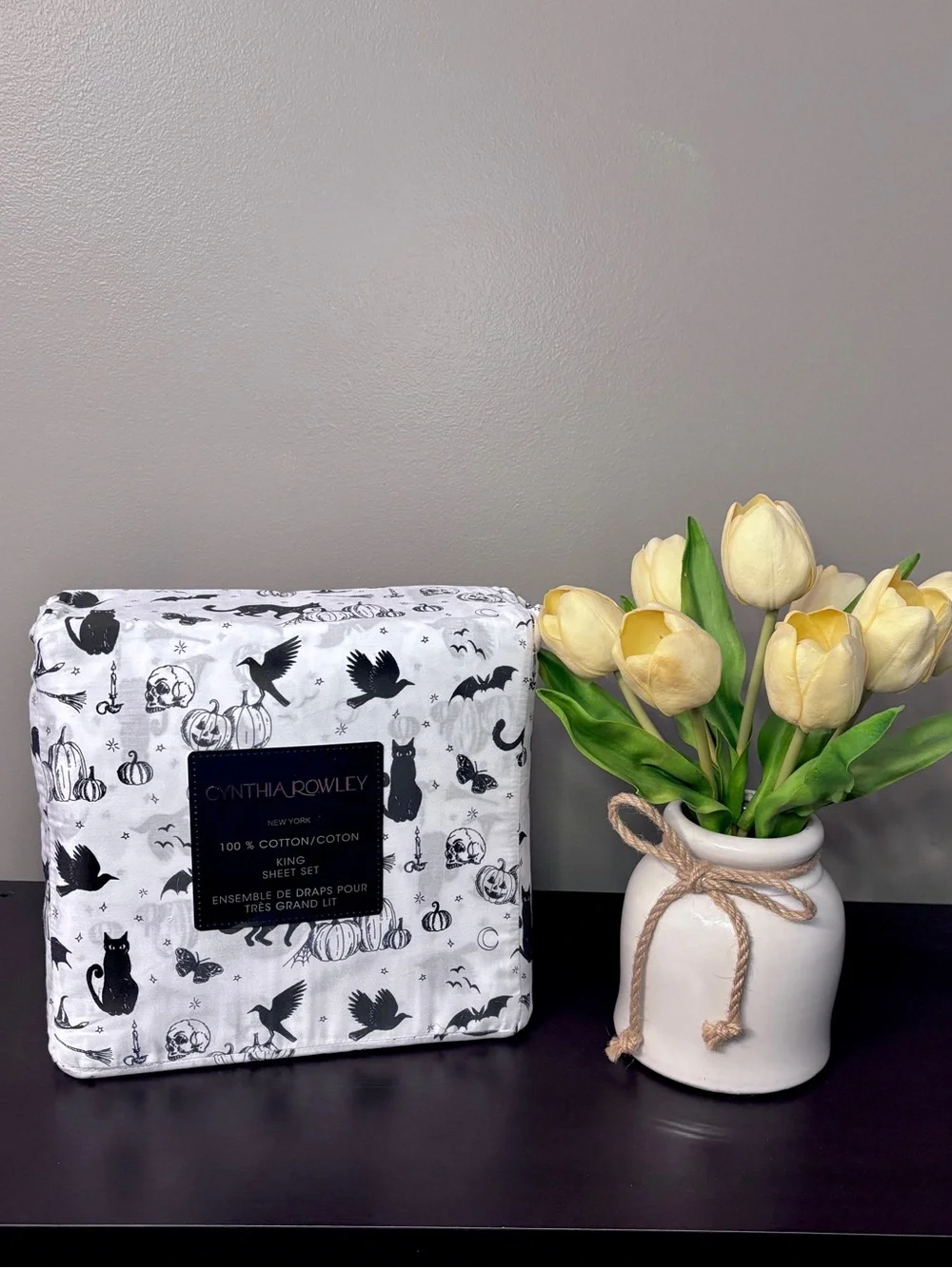 NEW Cynthia Rowley king size gothic black cat Halloween sheet set
